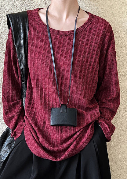 Handmade Red Patchwork T Shirt Fall