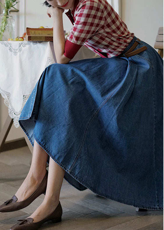 Denim Blue High Waist Exra Large Hem Cotton Skirt Spring