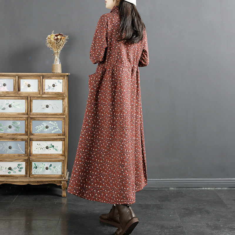 Winter Retro Furred Cotton Linen Dress