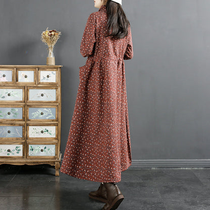 Winter Retro Furred Cotton Linen Dress