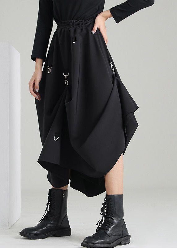 Style Black Elastic Waist Asymmetrical Sequined Skirts Spring