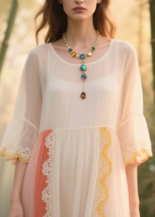 White Oversized Patchwork Tulle Sundress Summer