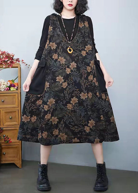 Denim Print Pockets Dress Summer Cotton Dress