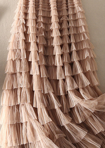 Unique Chocolate Apricot Patchwork Wrinkled Tulle Skirts Spring