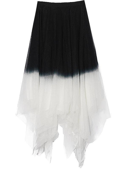 Art Black White Color Block Tulle Patchwork Skirts Summer