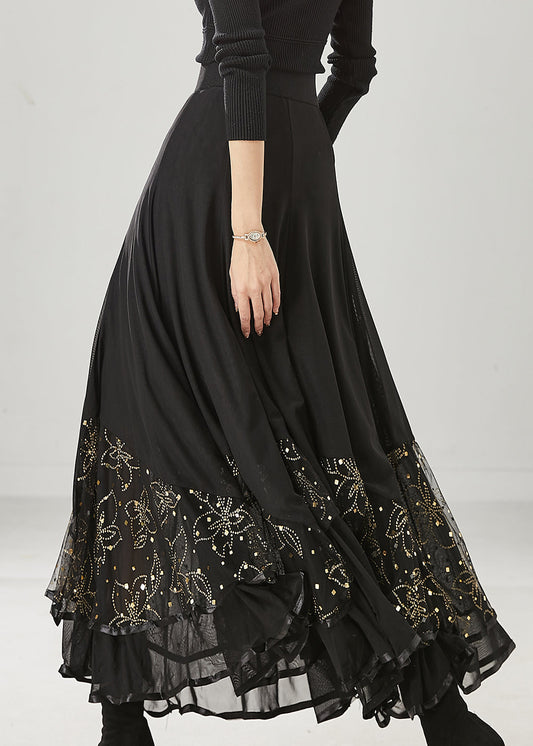 Black Exra Large Hem Chiffon Dance Skirts Spring
