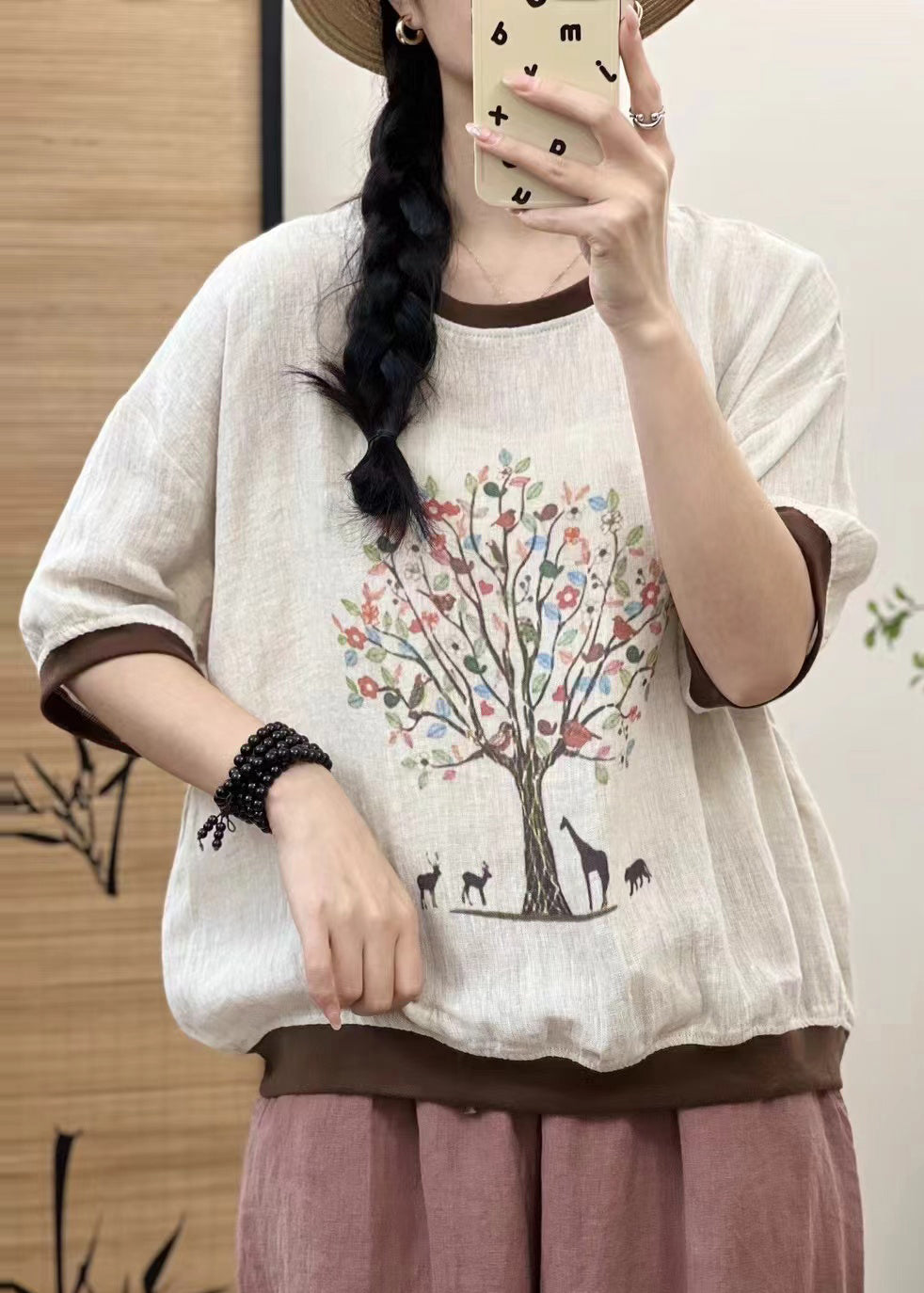 White Oversized Patchwork Print Linen Tops Sleeveless