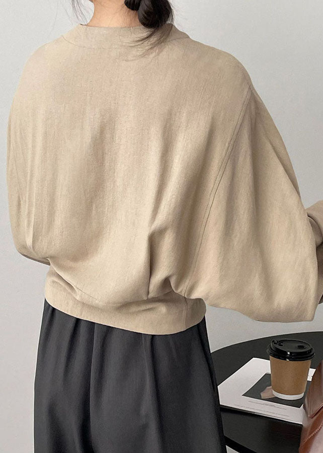 Apricot V Neck Asymmetrical Cozy Top Long Sleeve