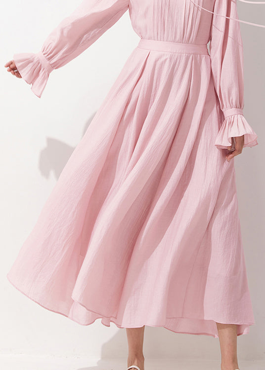 French Pink Zippered High Waist Cotton a Line Skirts Fall