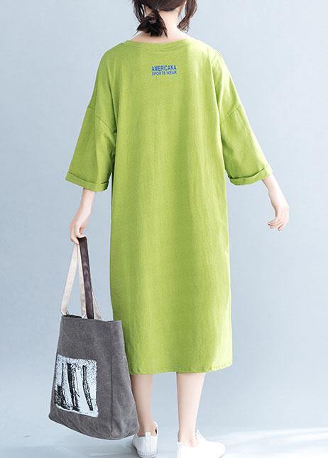 O Neck Half Sleeve Cotton Tunic Pattern Work Green Dress