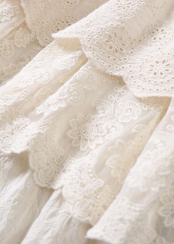 Beige Embroideried Wrinkled Patchwork Fall Tiered Skirts