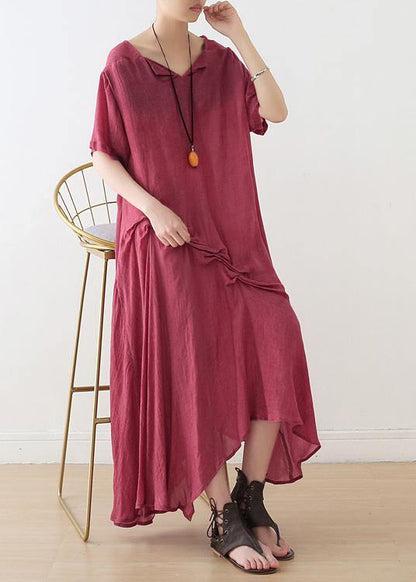 Blue Cinched Cotton Tunics Asymmetric Long Summer Dress