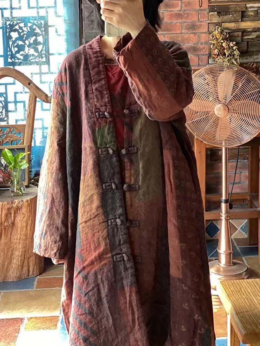 Color Block Worn Button Breasted Loose Coat