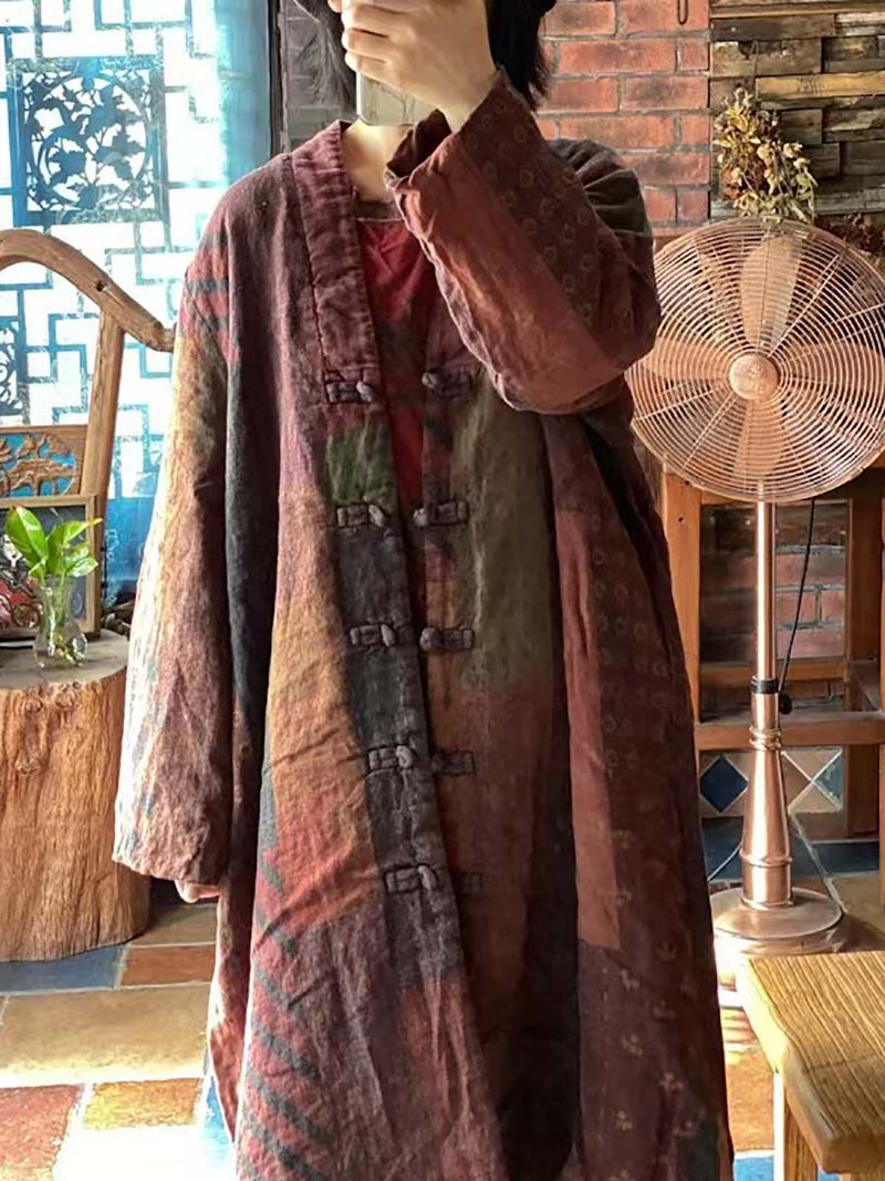 Color Block Worn Button Breasted Loose Coat