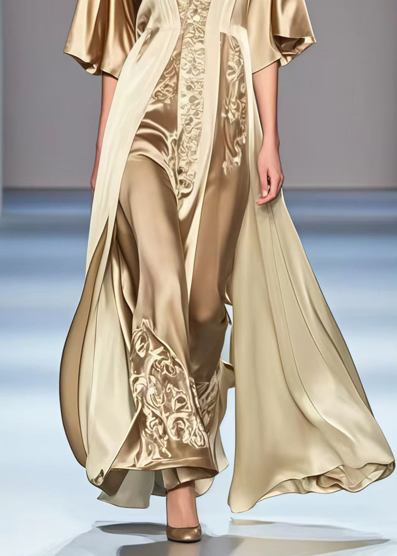 Boutique Khaki Print Exra Large Hem Silk Long Dresses Summer