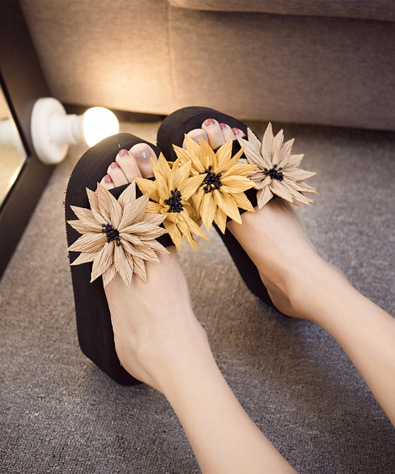 Yellow Peep Toe Cotton Fabric Slide Sandals