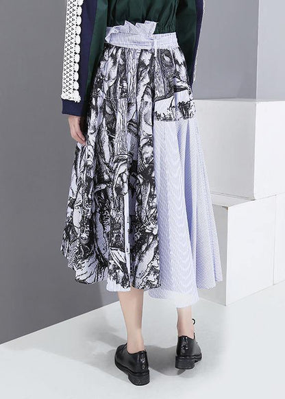 Fall New Wild Patchwork Skirts High Waist Asymmetric Maxi Skirts