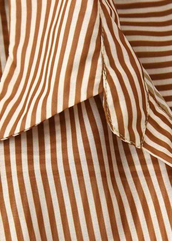 Peter Pan Collar Striped Cotton Shirts Dress Summer