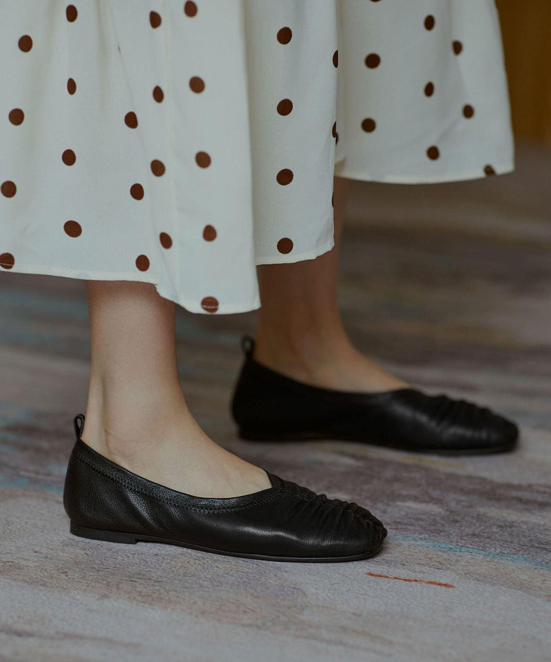 Genuine Leather Black Pointed Toe Flat Shoes for