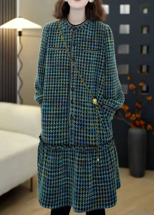 Green Print Woolen Day Dresses Spring
