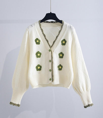 Flowers Long Sleeve Cardigan Sweater 140