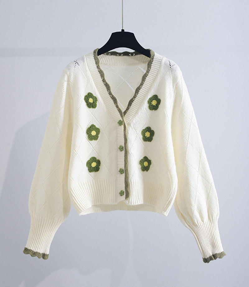 Flowers Long Sleeve Cardigan Sweater 140