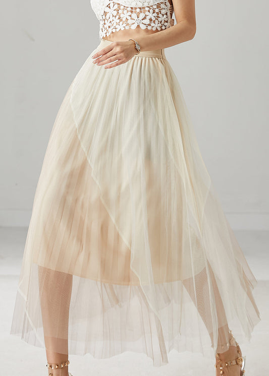 Apricot High Waist Patchwork Tulle Skirts Summer