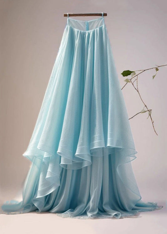 Blue Asymmetrical High Waist Tulle Skirt Summer
