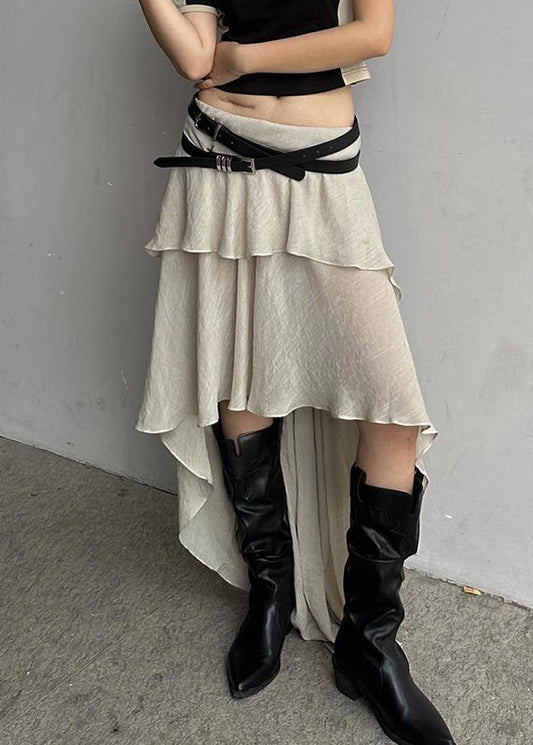 Beige Asymmetrical High Waist Patchwork Cotton Skirts Summer