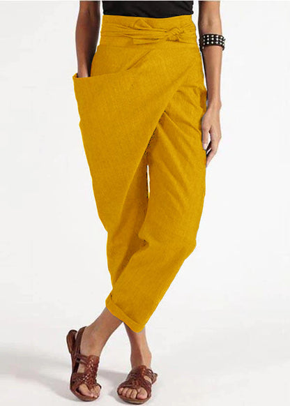 Handmade Grey Asymmetrical Design High Waist Cotton Harem Summer Pants