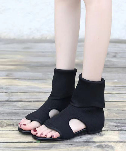 Black Hollow Out Peep Toe Splicing Boots