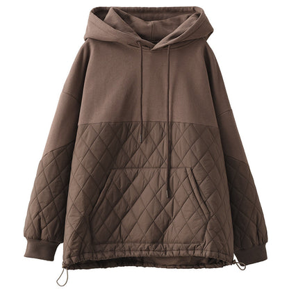 Loose Warm Patchwork Hooded Padded Sweatshirt