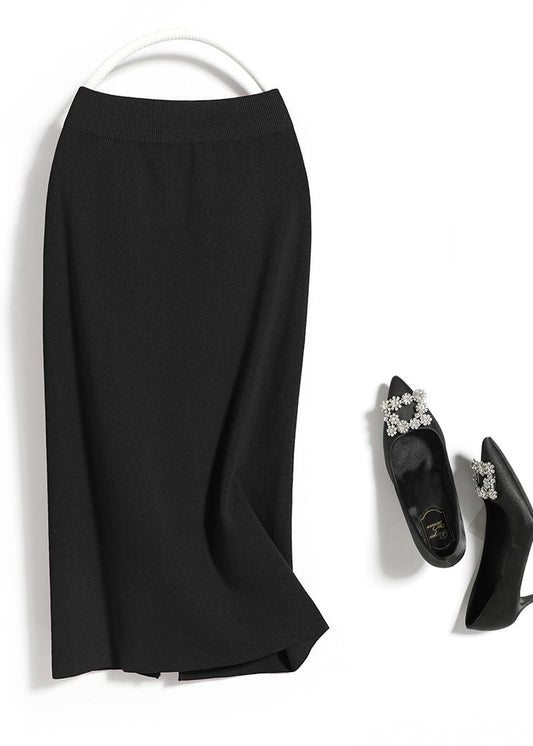 Black Elastic Waist Knit Maxi Skirt Fall