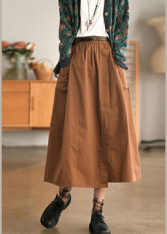 Chocolate Elastic Waist Sashes Asymmetrical Skirts Spring