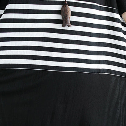 Boutique Black Cotton Knee Dress Loose Fitting Cotton Clothing Dresses Fine Short Sleeve O Neck Asymmetrical Design Knee Dresses