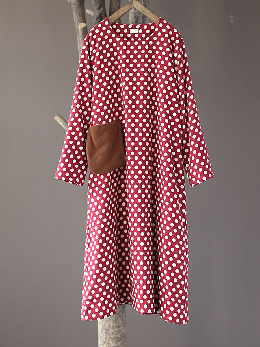 Dot Pocket Loose Thick Dress
