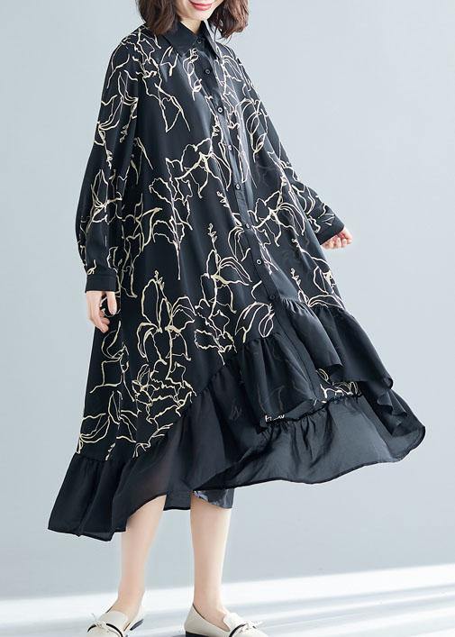 Modern Black Prints Cotton Dresses Ruffles Summer Dresses
