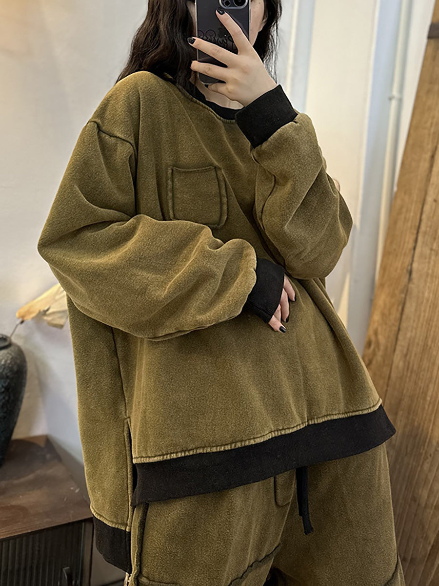 Winter Cotton Thickened Stitching Fleece Sweatshirt