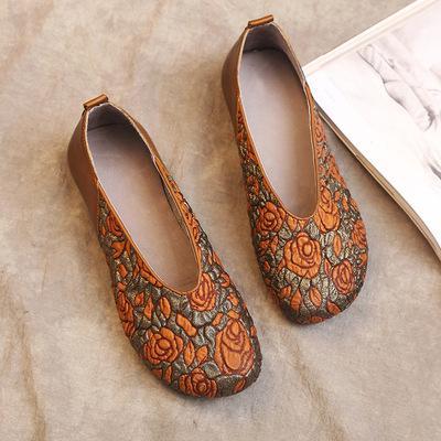 National Style Slip-on Round Toe Cowhide Shoes