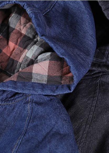 French Denim Blue Clothes for Hooded Pockets Oversized Tops