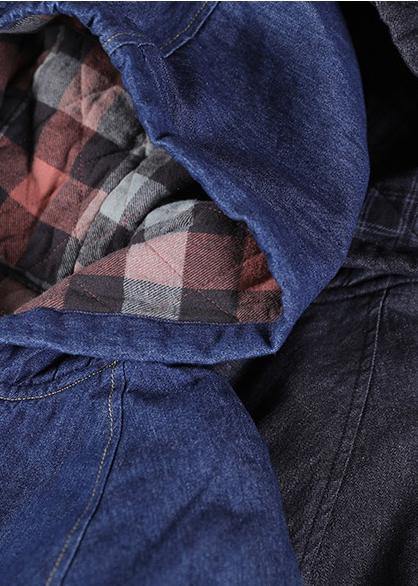 French Denim Blue Clothes for Hooded Pockets Oversized Tops