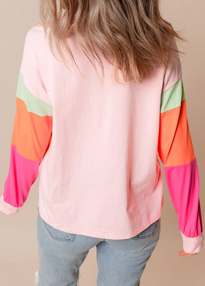 Modern Rainbow Patchwork O-neck Sweatshirt Fall