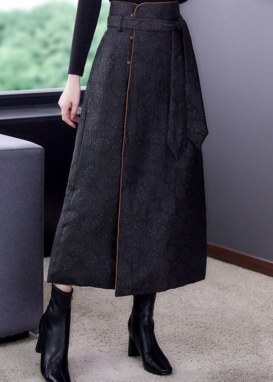 Italian Black Tie Waist Fine Cotton Filled Skirt Winter