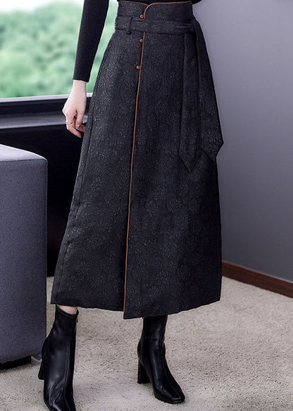 Italian Black Tie Waist Fine Cotton Filled Skirt Winter