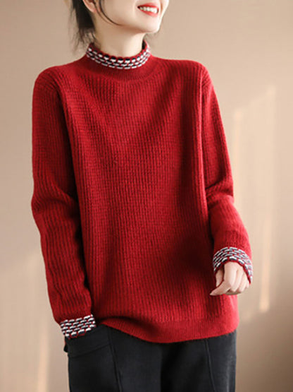 Winter Spliced Knitted Loose Sweater