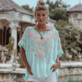 Women's Vintage Bohemian Floral Embroidered Casual Crew Neck T-shirt elevenforest