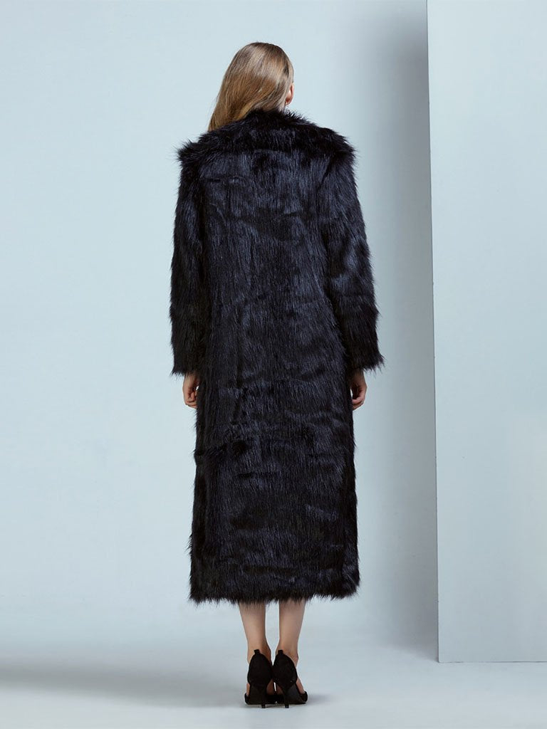 Faux Fur Coat V Neck Long Sleeve Maxi Winter Coat