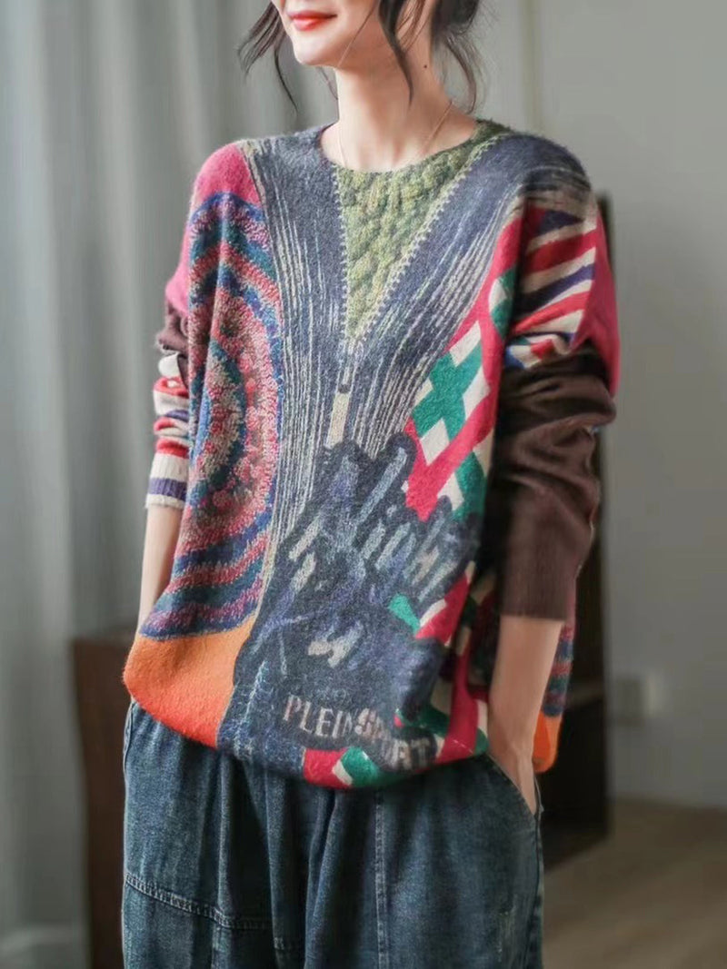 Print O-neck Long Sleeve Sweater