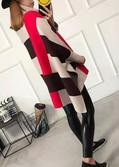 Striped Knit Blouse O Neck Batwing Sleeve Loose-fitting Knitted Blouse
