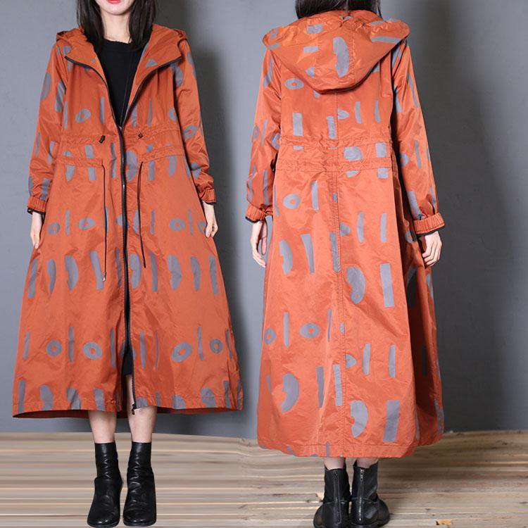 New Oversized Jackets & Coats Fall Red Prints Hooded Coat